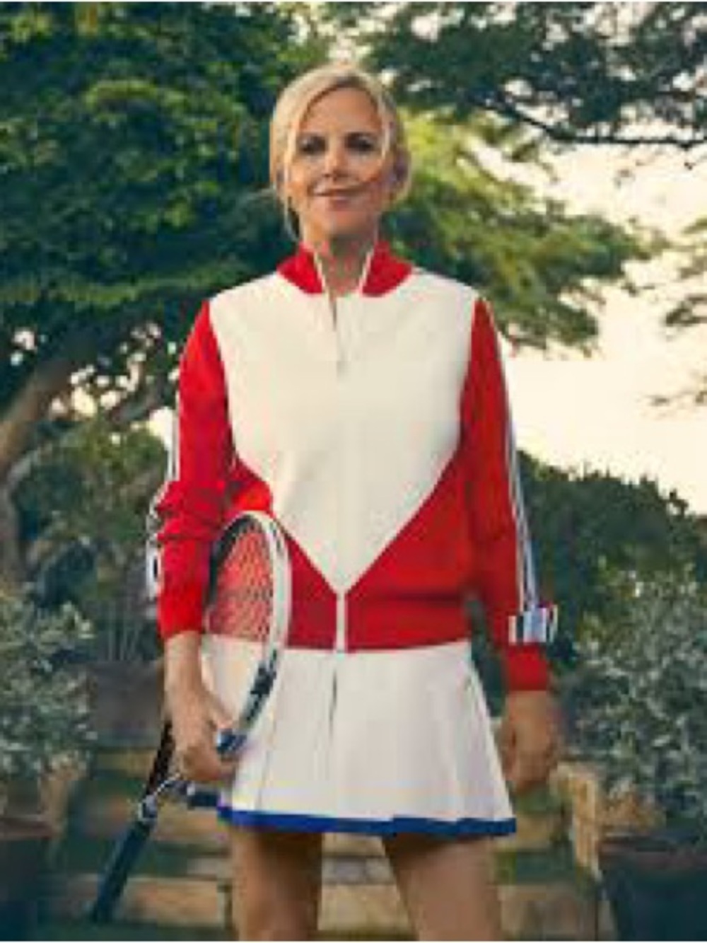 Tory Sport retro stripe Red and White Zip-Front Sweater Jacket